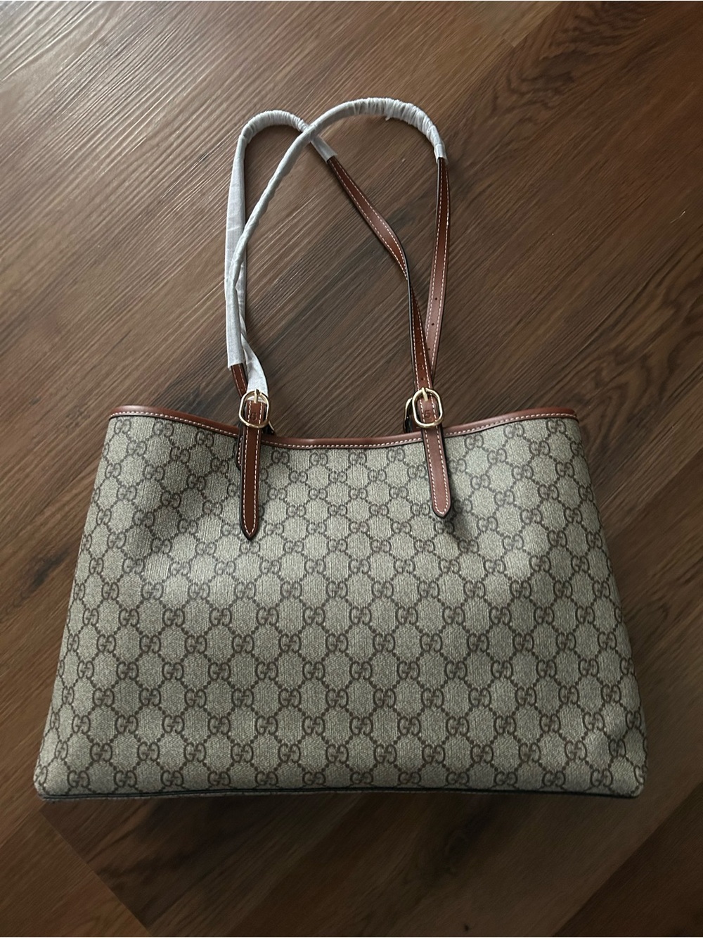 Designer-Inspired Monogram Tote Bag in Brown